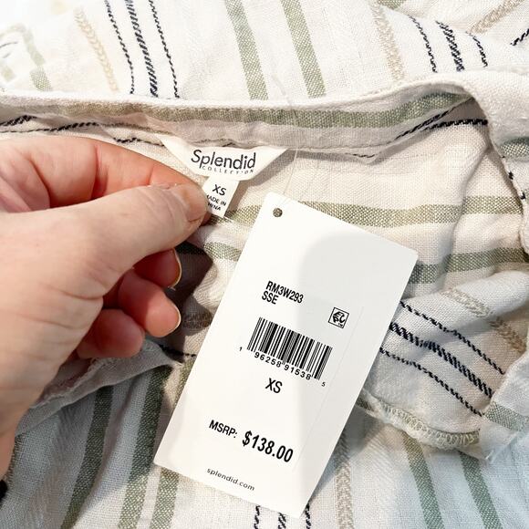 Splendid Short Sleeve Linen Blend Striped Basic Tee Shirt Top Blouse Tan XS - Picture 3 of 7